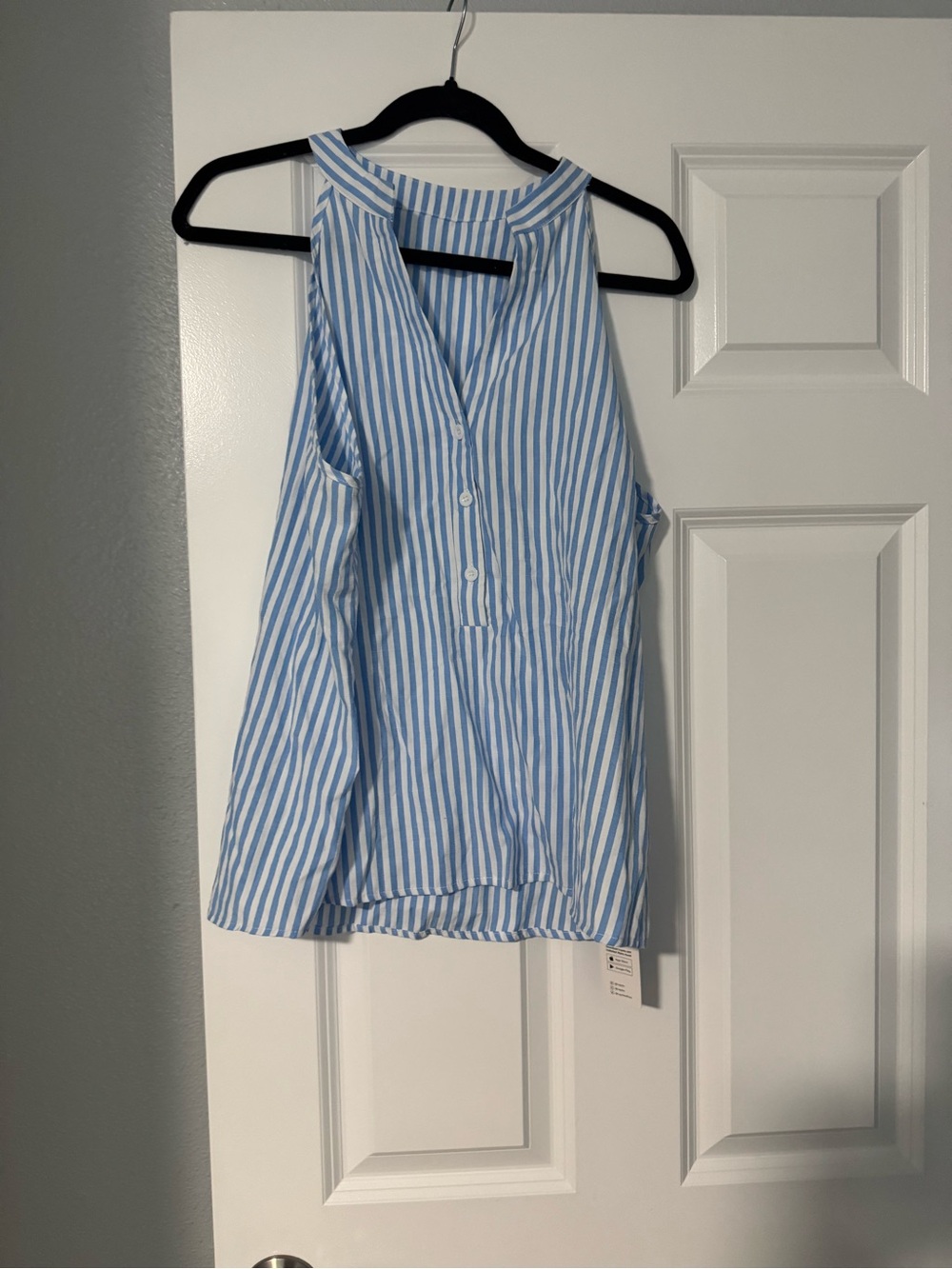 Cupshe Light Blue & White Striped Halter Button-Cami